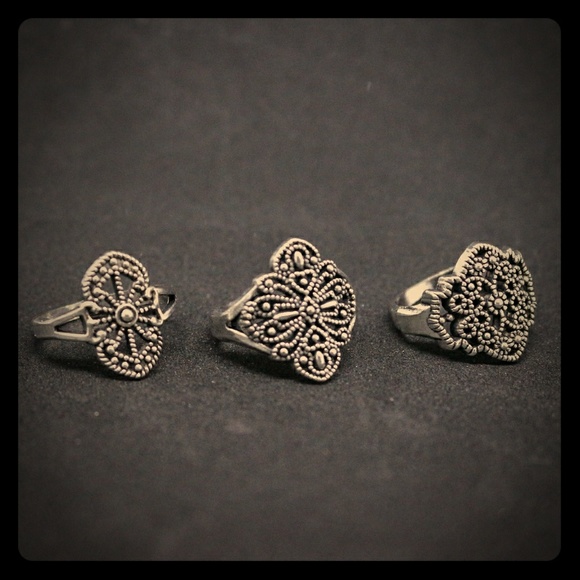 none Jewelry - 30s Style Scrollwork Silver Fashion Ring Set 8 (k)
